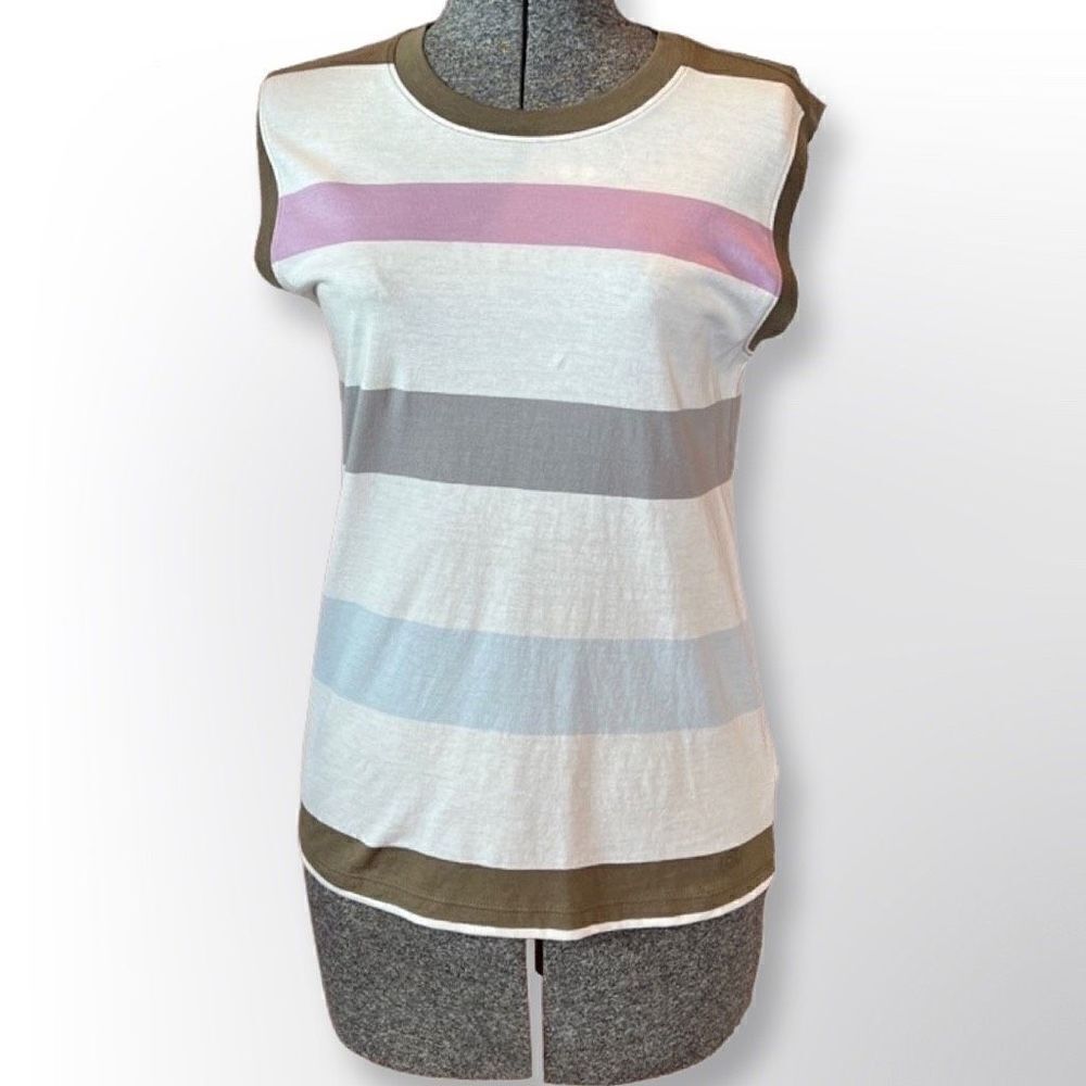 ATM Anthony Thomas Melillo Striped Classic Muscle Tee in Off White Gray Light Bl